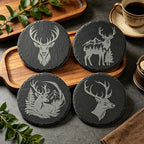 4Pcs Slate Coasters with Deer Pattern, Round 3.94 inch Cup Mats - Image 4