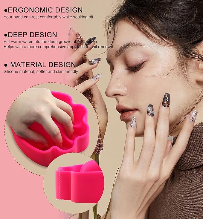 Nail Polish Remover Soak Bowl [2 PCS], Gel Polish Remover Refill Kits for Nails Including 10 PCS Soak Off Caps, Nail Buffer Block, Nail File, Cuticle Pusher, Pipette