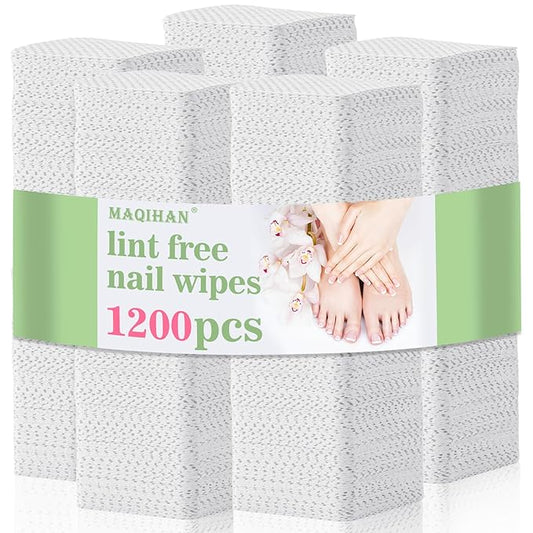 MAQIHAN 1200 Lint Free Nail Wipes - White Acetone Nail Polish Remover Wipes Lint Free Nail Wipes Pads Gel Nails No Lint Nail Glue Wipes Eyelash Extensions Toallitas Para Uñas Sin Pelusa Nail Supplies