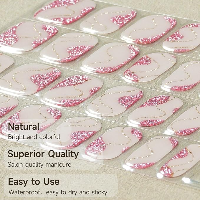 Semi Cured Gel Nail Strips, Bling | 28 pcs Gel Nail Strips Work with Any UV Lamp, Salon Quality UV Nails Stickers, Easy to Apply for Home Nails DIY