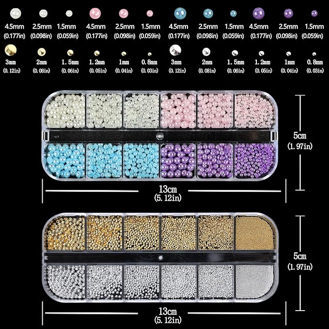 Nail Art Pearls with Glue Gel Flatback Pink Purple 4 Colors Nail Charms Pearls Mixed Size 0.03-0.18in Nails Gems Pearl Accessories for Women Nails Design Decoration