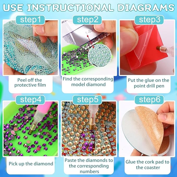 Ekuxom 8 Pcs Flower Diamond Art Coasters Kit - Image 6