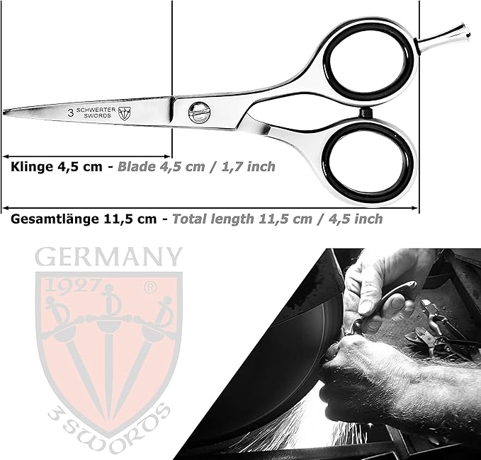 3 Swords Germany – professional BEARD MUSTACHE HAIR SCISSORS, stainless steel, straight blade, sharp, with black case