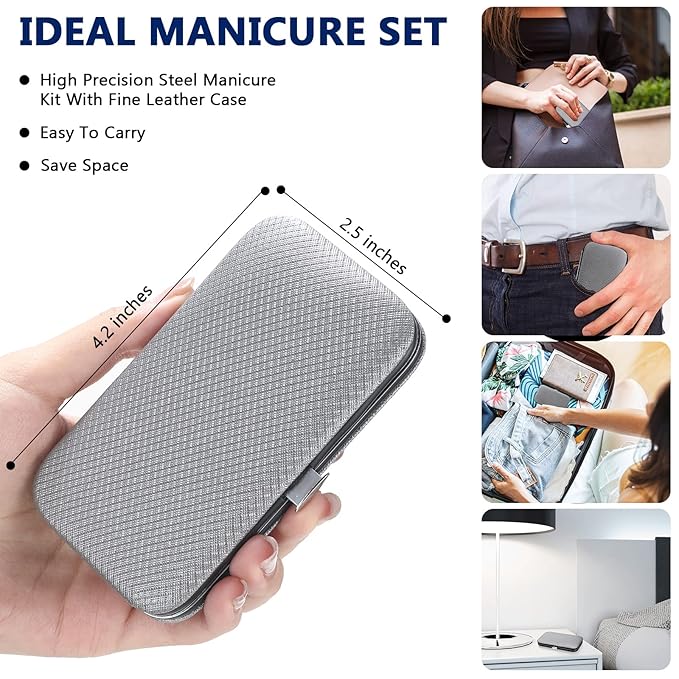 Lasnten 24 Set Christmas Manicure Set Bulk Nail Clippers Grooming Nail Kit Stainless Steel Professional Pedicure Kit Pedicure Tools with Travel Case Gifts for Xmas Men Women(8 in 1,Gray, Silver)