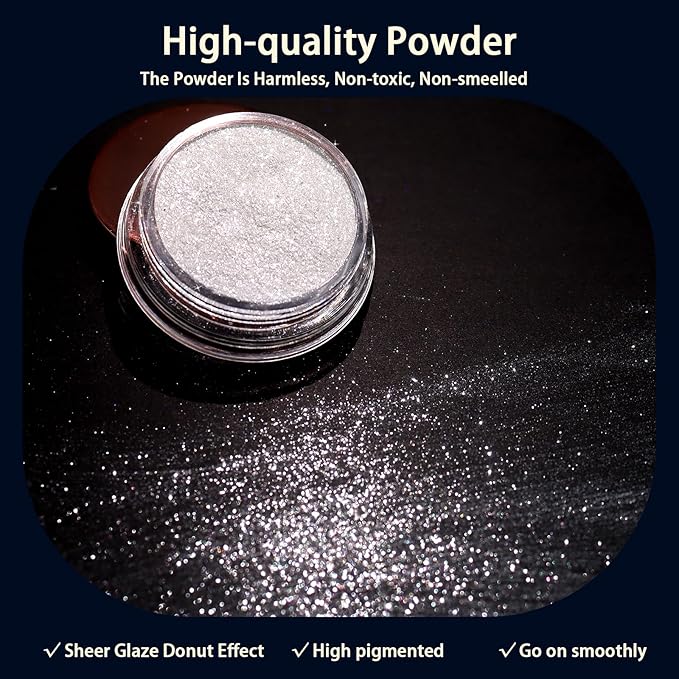 Allstarry Glaze White Chrome Nail Powder Metallic Sheer Donut Effect Aurora Magic Nail Glitter Powder Transparent Glossy Nail Powder Ice Aurora Dust Nail Powder for Nail Art Decoration Resin Craft