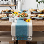 DII Dobby Stripe Table Runner, 13x72 Storm Blue & Cream Background | Woven - Image 4