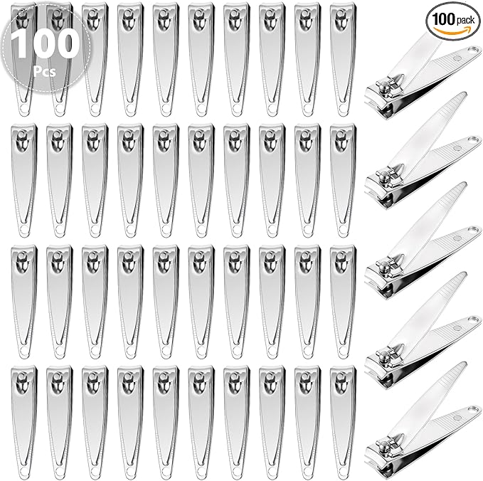 100 Pieces Nail Clippers Bulk for Men Women Adult, Ultra Sharp Stainless Steel Fingernail & Toenail Clippers Set, Flat Portable Travel Fingernails Sturdy Trimmer Pointed Pedicure Manicure Care Tool