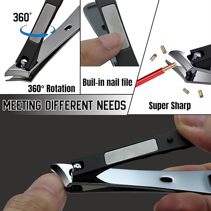 Large Slanted Nail Clippers,Ultra Sharp Heavy Duty Clippers with Ergonomic Lever,Toenail Clippers with Frosted Non-Slip Handles,Comes with a Leather case,Making it More Suitable as a Gift -Black