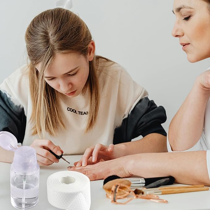 Nail Polish Remover Pump Alcohol Dispenser Push Down Pump Dispenser 500Pcs Lint Free Nail Wipes Pump Bottles for Liquids Eye Makeup Remover Pump Push Down Empty Bottle 100ml