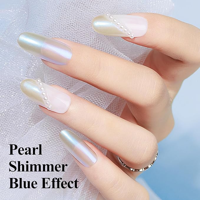 Quick Dry Nail Polish 12ML, Mermaid Shimmer Pearl Aurora Blue Nail Polish Regular Air Fast Drying Fingernail and Toenail Nail Lacquer Polish Natural Color Nail Art Salon DIY at Home