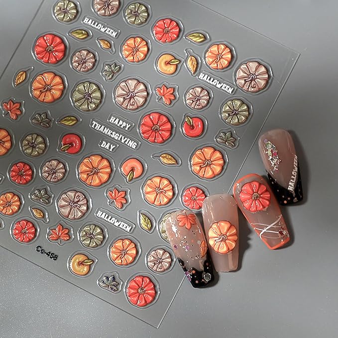 Halloween Pumpkin Nail Stickers 1 Sheets Pumpkin Jelly Nail Decals 5D Self-Adhesive Cute Pumpkins Nail Art Sticker Fall Thanksgiving Nails Design Sticker for Women DIY Phone Case Stickers Nail Decor