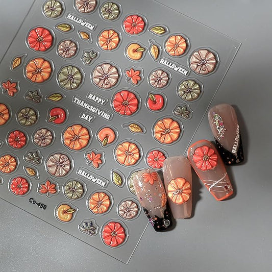 Halloween Pumpkin Nail Stickers 1 Sheets Pumpkin Jelly Nail Decals 5D Self-Adhesive Cute Pumpkins Nail Art Sticker Fall Thanksgiving Nails Design Sticker for Women DIY Phone Case Stickers Nail Decor