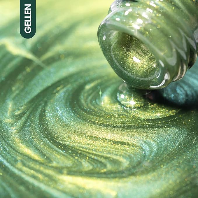 Gellen Cat Eye Gel Nail Polish, 18ML Bright Green Magnetic & Holographic Glitter, UV/LED Manicure Nail Art Designs