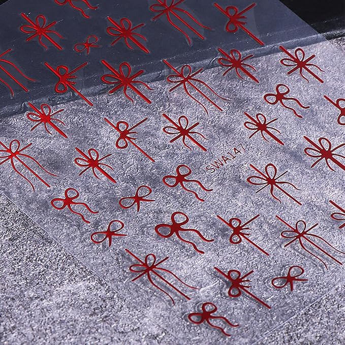 3 Sheets Christmas Nail Stickers for Nail Art WLGDLH 3D Self Adhesive Nail Art Stickers Multicolor Bow Nail Decals Bow Heart Nail Supplies for Women DIY Christmas Decorations