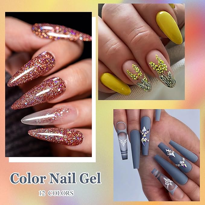 MEET ACROSS 12PCS Gel Nail Polish Set, 12 Colors Gel Nail Kit Art Design Soak Off UV LED,Nail Art Design Gifts for Women (Fall-2, 12PCS)