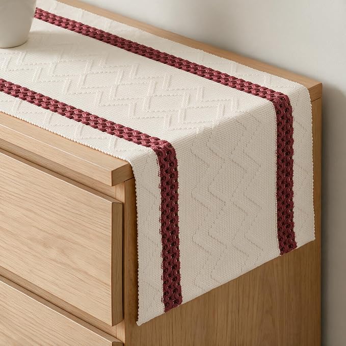 Artoid Mode Red Stripe Woven Rustic Table Runner 12x90 Inch | Holiday Kitchen by ArtoidMode