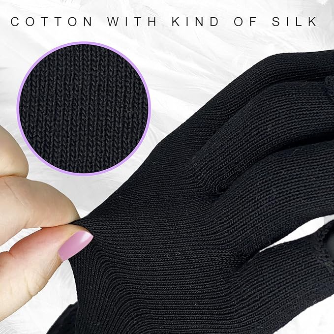 GSAFEME Cotton Gloves Eczema - Fingerless Touchscreen Moisturizing Gloves for Dry Hand Sleeping - Cotton Gloves for Men and Women, Black L/XL 3 Pairs