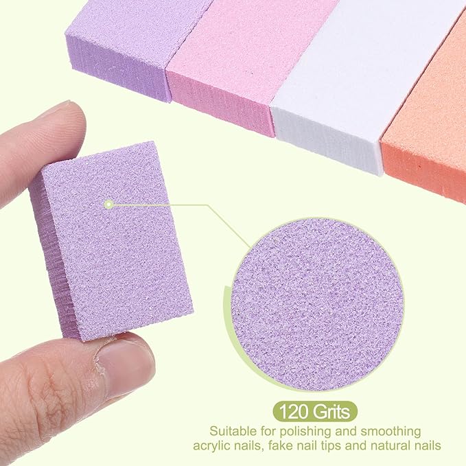 HARFINGTON 100pcs Nail Buffer Blocks 120 Grit Nail Sanding Buffing File Block Manicure Tool for Acrylic Nail Shine Polishing Buffer, Purple