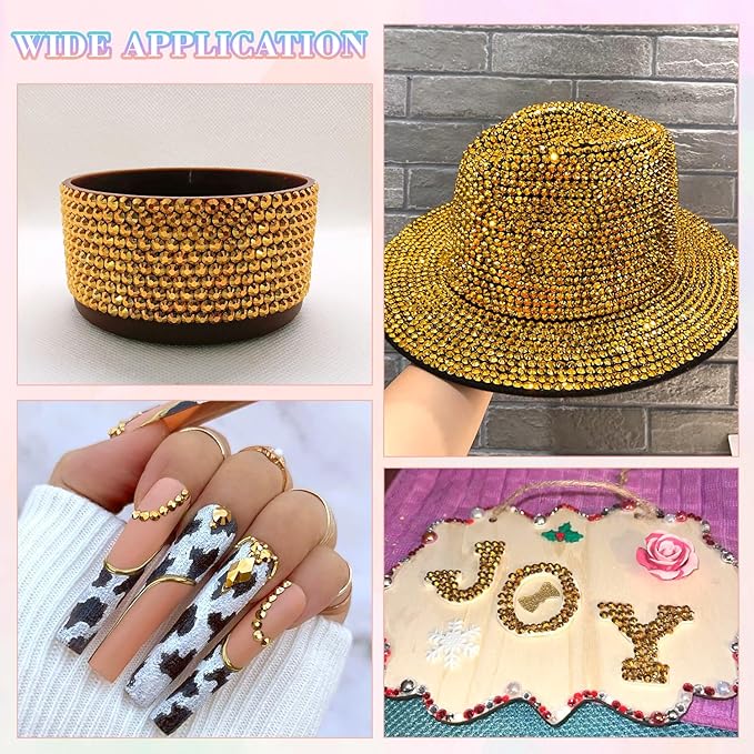 25000Pcs Resin Rhinestones with B7000 Jewelry Glue for Crafting, Copper Gold 2-6mm Non Hotfix Flatback Gems, Bedazzling Crystal for DIY Crafts Clothing Tumblers Mugs Shoes Fabric Nail Art