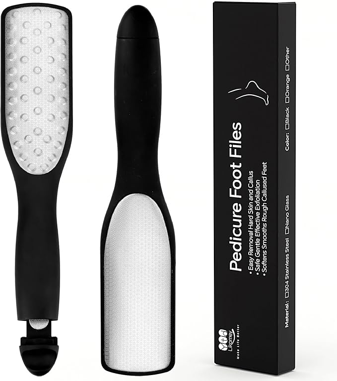 YTD likomey Coarse Fine Double Sided Foot File,Super Durable Stainless Steels Foot Scrubber,for Wet or Dry Feet Callus Dead Skin Hard Skin Pedicure Remover Tool with Built-in Mini File