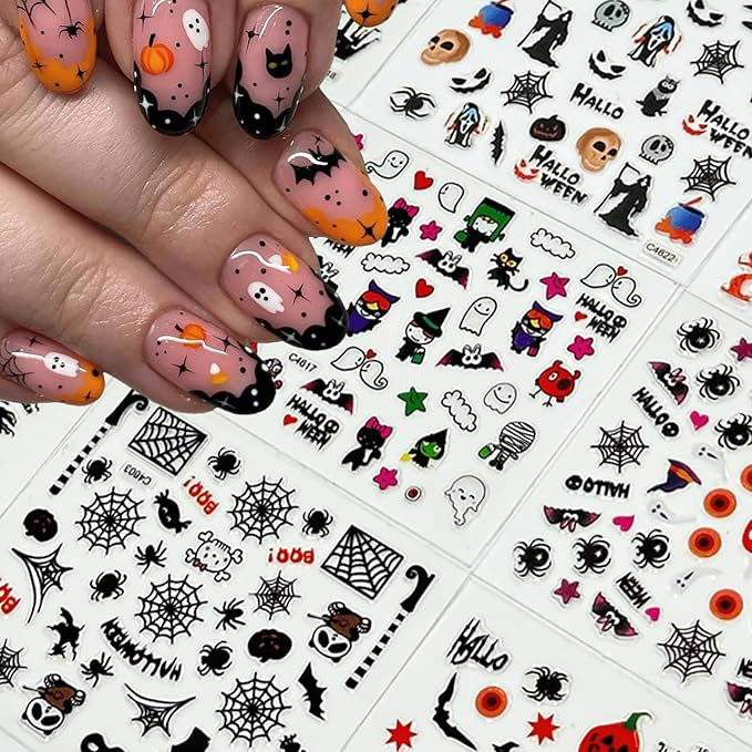 30 Sheets Halloween Nail Stickers 3D Self Adhesive Halloween Nail Decals Ghost Spider Nail Art Stickers Pumpkin Bat Nail Design Nail Art Supplies for Acrylic Nails Decorations for Women