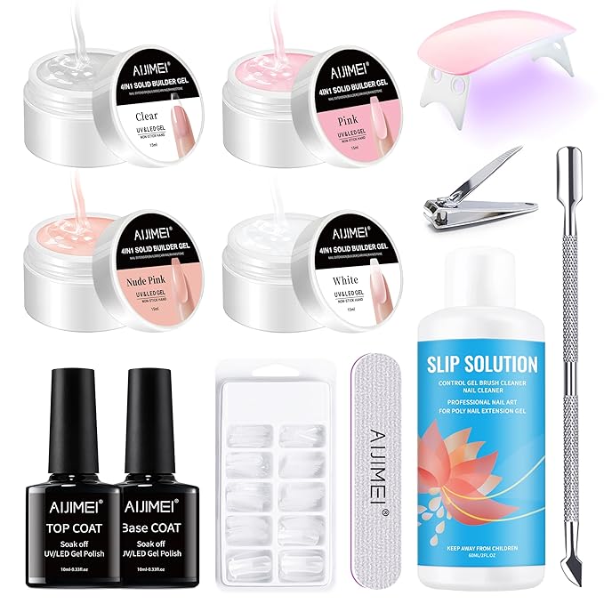 AIJIMEI Solid Builder Gel Kit With Manicure Tools for Nails 15ML 4IN1 NailExtensionGel UV & LEDGel forNails Long-Lasting NailExtension Gelfor NailsManicure DIY at Home (SOLID-GEL-A7)