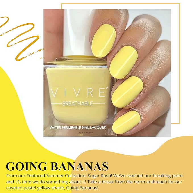 VIVRE Cosmetics Quick Dry Shiny Halal Nail Polish - Vegan, Non Toxic, Long Lasting, Breathable & Water Permeable - Going Bananas