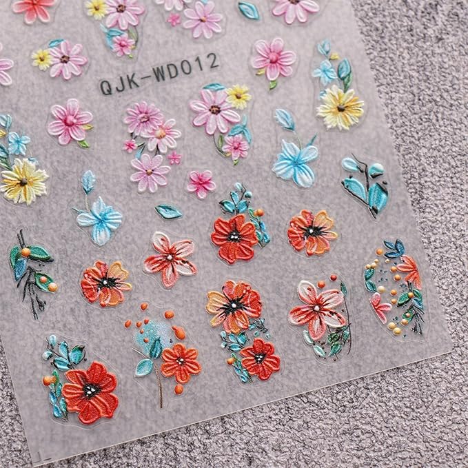 JMEOWIO 6 Sheets Flower Nail Art Stickers Decals Self-Adhesive Spring Summer Floral Nail Supplies Nail Art Design Decoration Accessories