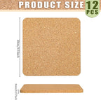 12 PCS Square Cork Coasters, Absorbent Square Coasters, Cork Coaster - Image 2