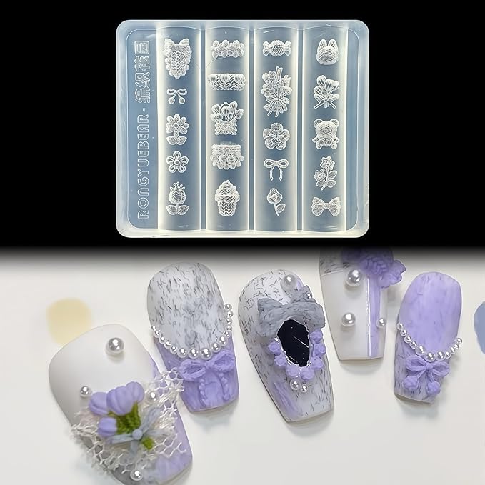 3D Knitting Nail Art Molds Winter Bow Design, Silicone Nails Tool Y2k Decoration