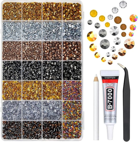 28 Types Golden Silver Copper Jelly Resin Rhinestones for Bedazzling Crafting 3mm-6mm Flatback Colorful Metallic Stones Gems Diamonds for Nails Face Eyes Makeup Crafts Tumblers Bottles Clothes