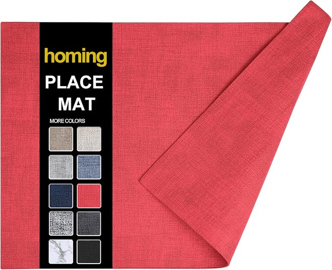 Faux Leather Heat Resistant Placemats 6 Packs, Waterproof Wipeable Dining PU by homing