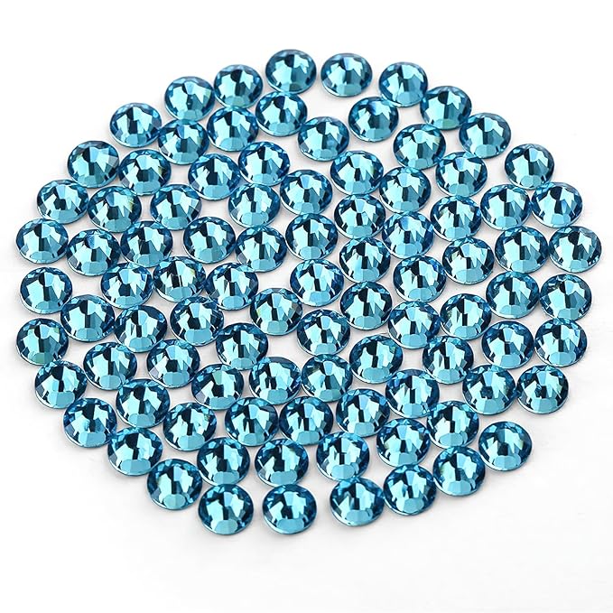 Novani Rhinestones 3000Pcs Flatback Crystal Round Loose Gemstones Glass Rhinestones for Crafts Makeup Nail Art Clothes Shoes DIY Decorations(SS8, 2.3-2.5mm,Aquamarine)