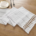 Macrame Style Boho Table Runner, 12x48 Inch White | Woven Boho Table Runner - Image 7