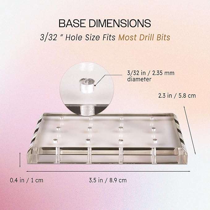 PANA Rectangle Transparent Acrylic Nail Drill Bit Holder Display Organizer Stand - Carbide Bit Storage Mount For Manicure Tools Nail Salon - 12 Holes Clear (Drill Bits Not Included)