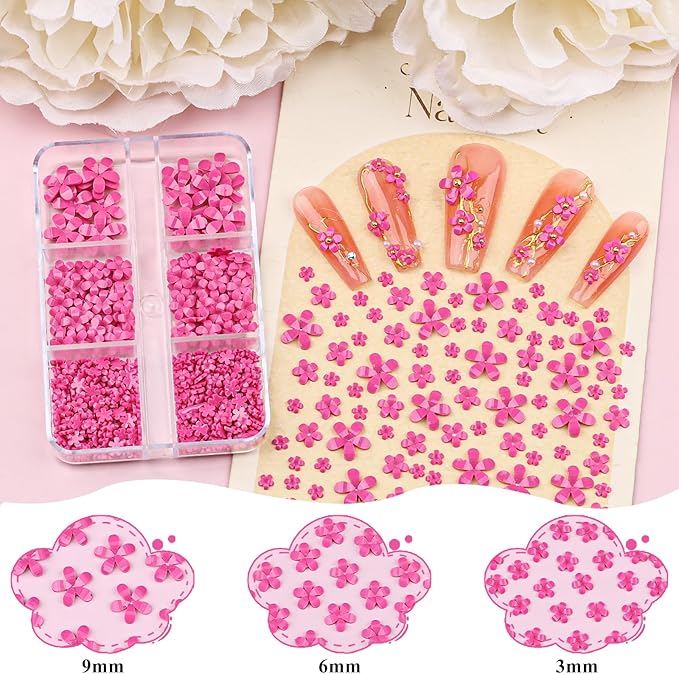 4 Boxes 3D Flower Nail Charms and Gems - Rose Nail Flower Charms Crystal AB Clear Gemstones Silver/Gold Caviar Beads White/AB Pearls for Women DIY Manicure Crafts (19-S4-Rose)
