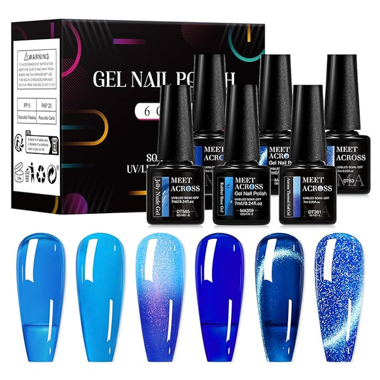 MEET ACROSS Gel Nail Polish Set 6 Pcs Glitter Colors Gel Nail Kit Art Design Soak Off UV LED (SET-11, 6pcs)