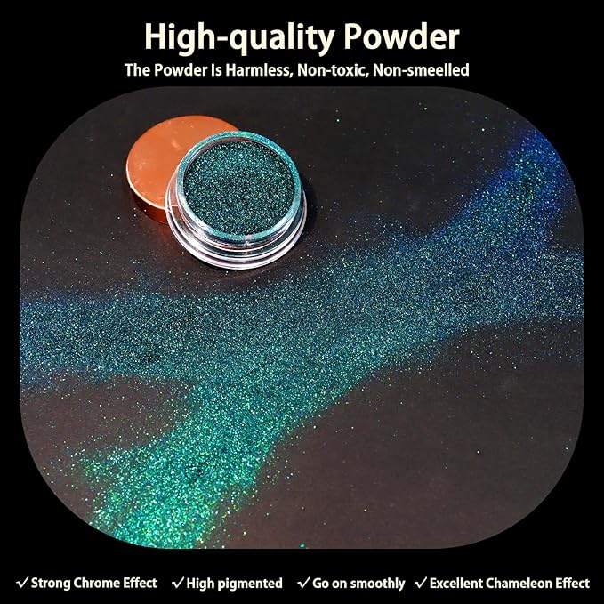 Allstarry Chameleon Chrome Nail Powder, Color-Shift Nail Powder Pigment Glitter Dust Magic Chameleon Mirror Effect Aurora Chrome Effect for Gel Polish Nail Art Decoration-Cyanobacteria