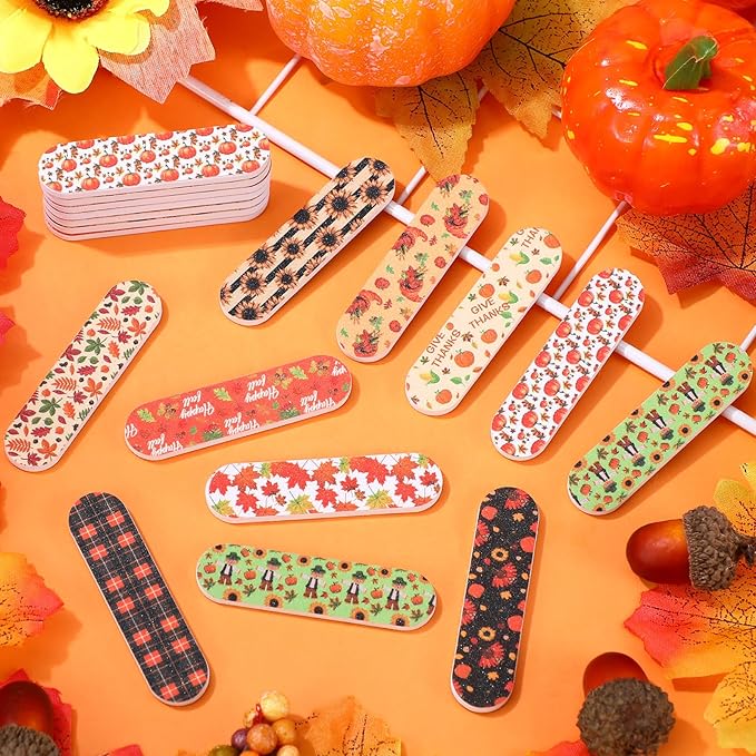 Lasnten 200 Pcs Thanksgiving Mini Nail Files Thanksgiving Gifts for Women Autumn Pumpkin Double Sided Emery Board Nail File Bulk Fall Harvest Pumpkin Manicure Tools for Party Favor Goodie Bag Filling