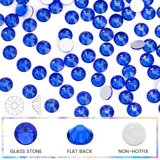 Novani Royal Blue Rhinestones, Flatback Loose Gemstones 1440pcs Glass Crystal Bulk for Clothes Shoes Crafts Makeup Nail Art and DIY Decorations(SS6, Sapphire)
