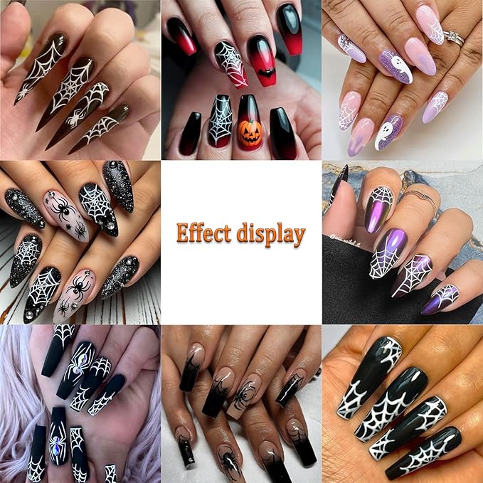 4 Sheets Halloween Nail Stickers for Nail Art 5D Embossed Self-Adhesive Spider Web Nail Art Stickers White Black Spider Nail Decal for Women Girls Scary Halloween Manicure Decoration