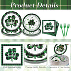 96 Pieces St. Patrick’s Day Tableware Set – Green and Black Plaid Shamrock - Image 3