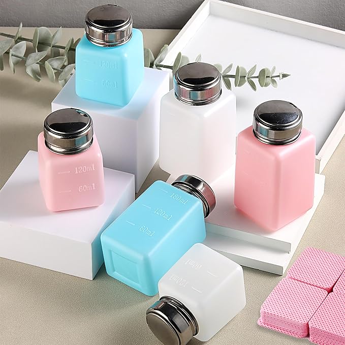 Pump Dispenser 180ml Metal Push Down 200Pcs Lint Free Nail Wipes Alcohol Eye Makeup Remover Empty Bottle for Nail Polish Remover