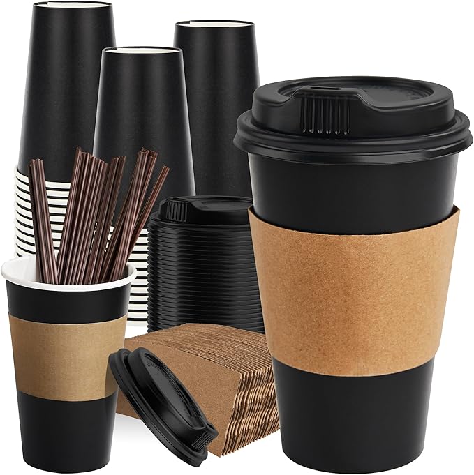 RACETOP 16 oz 100 Pack Black Disposable Coffee Cups by RACETOP