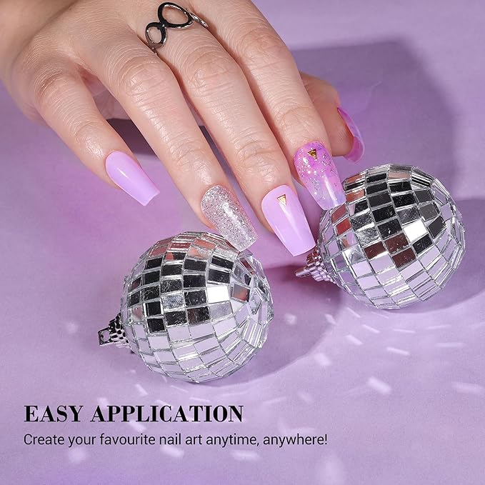 MelodySusie Semi Cured Gel Nail Strips (Dreamy Purple), 20 PCS Gel Nail Stickers, Silver Glitter Gel Nail Wraps, UV Light Required, Durable and Salon Quality