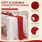 2 Pack Red Cheesecloth Table Runner 17x108 Inch Boho Rustic Semi Sheer Gauze - Image 4