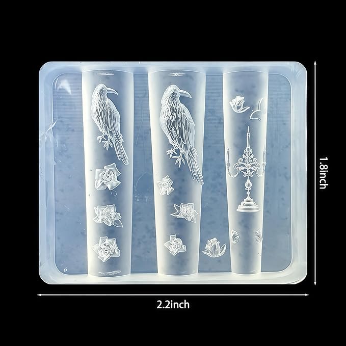 3D Crow Nail Art Molds Candlestick Flower Design, Silicone Nails Tool Y2k Decoration