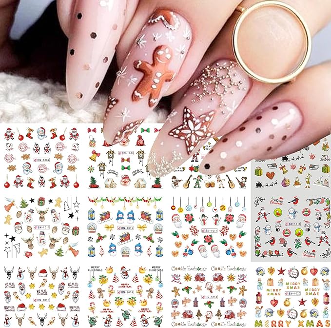 Christmas Water Decals for Nails 48 Designs Holiday Nail Stickers Snowmen Reindeer Water Transfer Nail Decals Christmas Santa Claus Snowflake Penguin Cute Cartoon Manicure Decoration for Women Girls