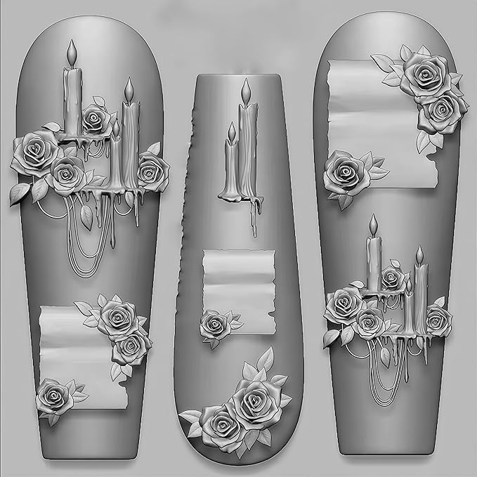 3D Envelope Nail Art Molds Candle Flower Design, Silicone Nails Tool Y2k Decoration