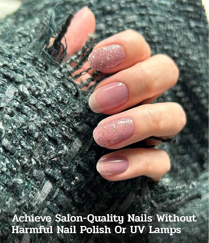 Nail Polish Strips - 22 Pcs Salon Quality Gel Nail Stickers - Long Lasting Wraps (Dancing Queen Eggplant Glitter)